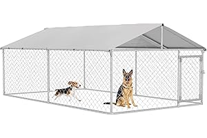 PawHut Outdoor Dog Kennel Dog Run with Waterproof, UV Resistant Cover for Medium and Large Sized Dogs, 13.1' x 7.5' x 4.9', S
