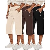 Neer 3 Pack Women's Capri Pants, Wide Leg Basic Sweatpants Lounge Loose Fit Casual Drawstring Yoga Capris with Pockets