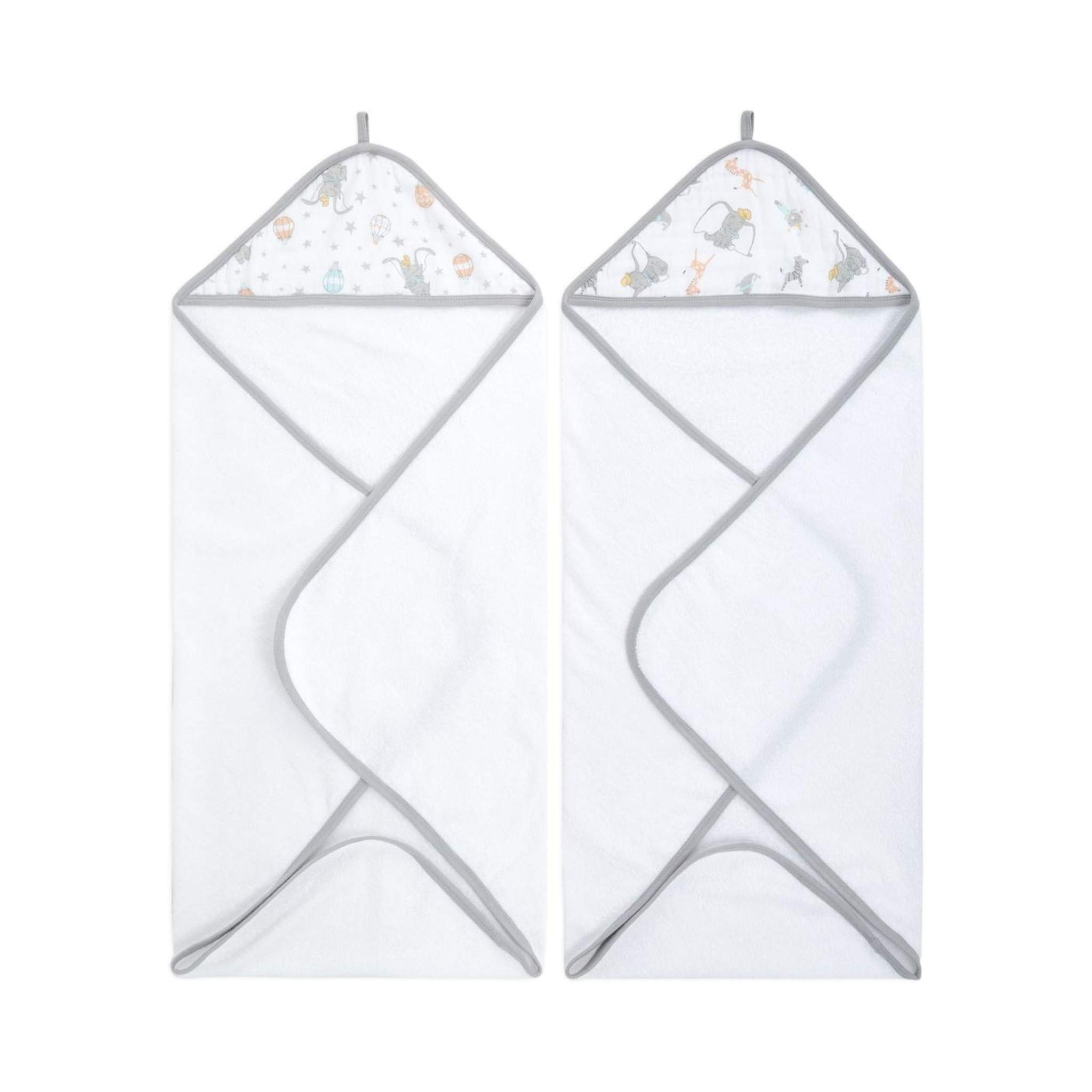 aden + anais Essentials 100% Cotton Hooded Towel for Boys & Girls, Soft Baby Bath Towel, Towel Wrap for Kids, Toddlers & Infants, Dumbo New Heights, (Pack of 2)