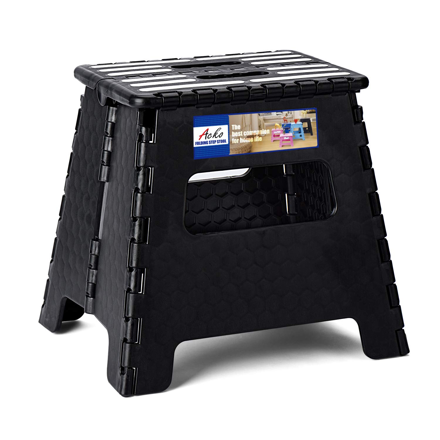 Acko Folding Step Stool 13 inch Step Stool,Plastic Folding Stool,2019 Upgraed Foldable Step Stool for Adults,Plastic Step Stool for Kitench,Black