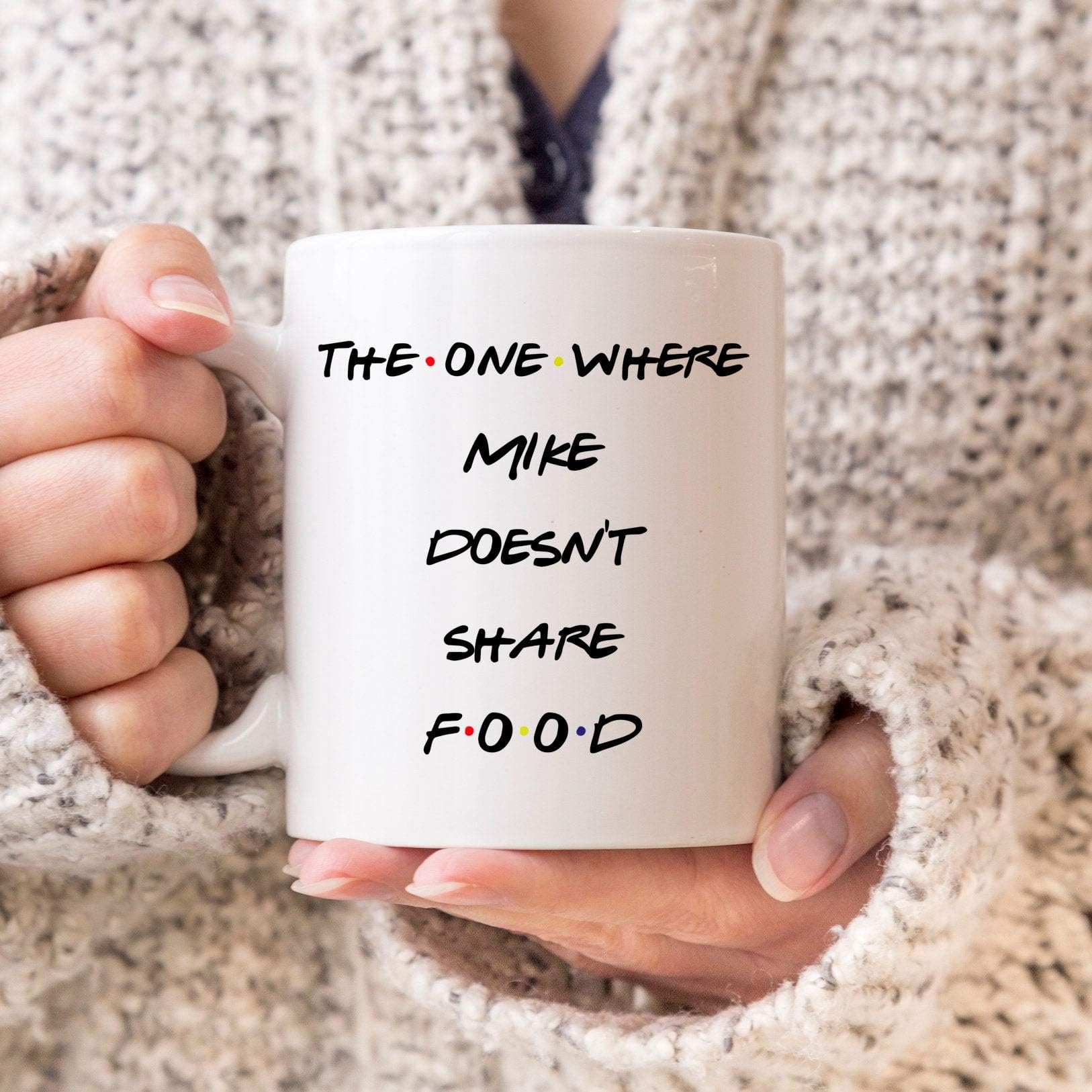 DKISEE Joey Doesn't Share Food Ceramic Mug, 11 Oz Novelty Funny White Coffee Mug Tea Cup Custom Friends Theme Gift Personalized Funny Birthday Coffee Mug Friends TV Show Inspired