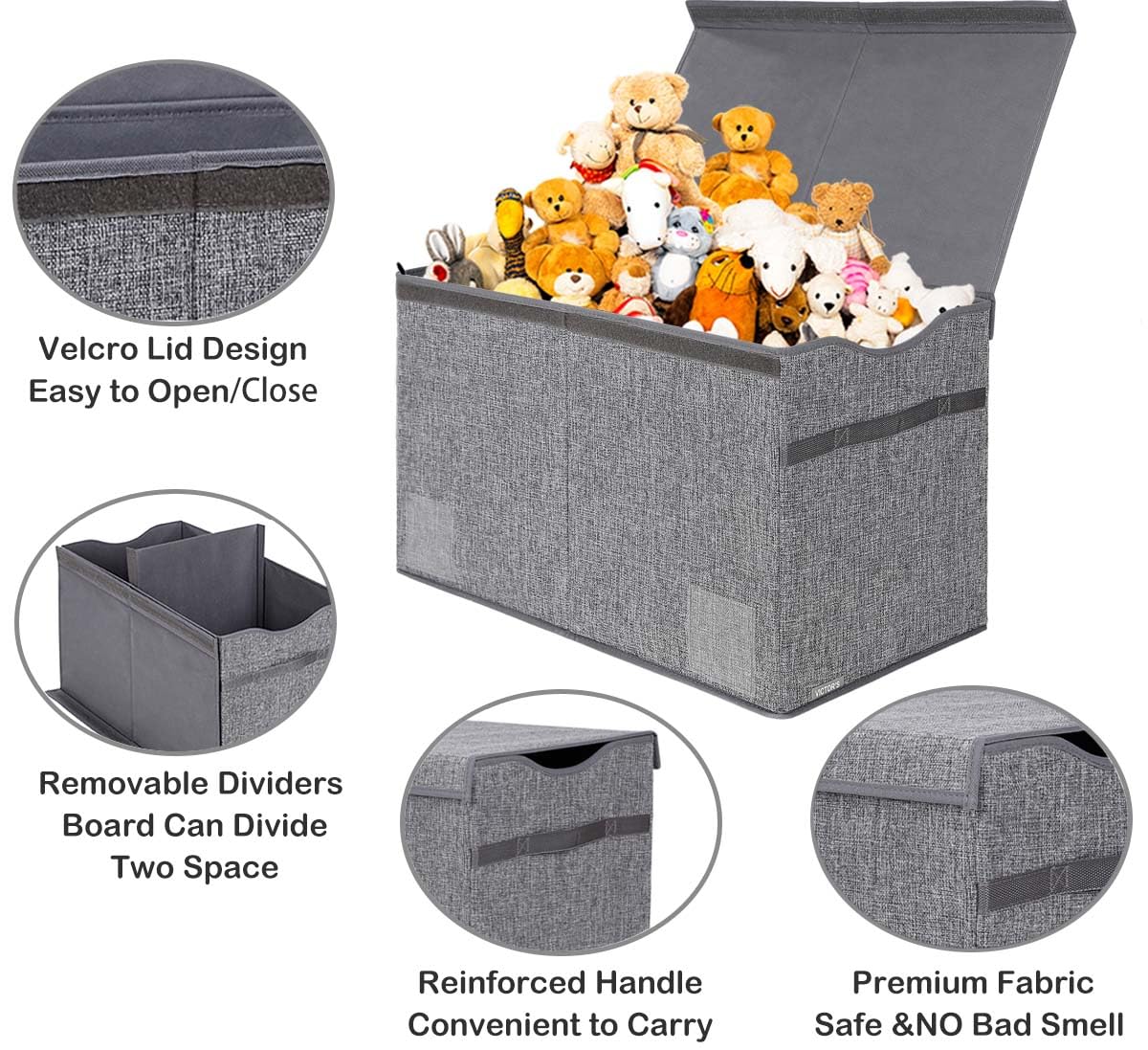 Large Toy Box Chest with Lid, Collapsible Sturdy Toy Storage Organizer Boxes Bins Baskets for Kids, Boys, Girls, Nursery, Playroom (Linen Gray)