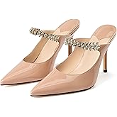MIRAAZZURRA Women Heeled Mules Rhinestone Strappy Pointed Toe Mules Stiletto High Heels Slip On Bridal Sandals for Women