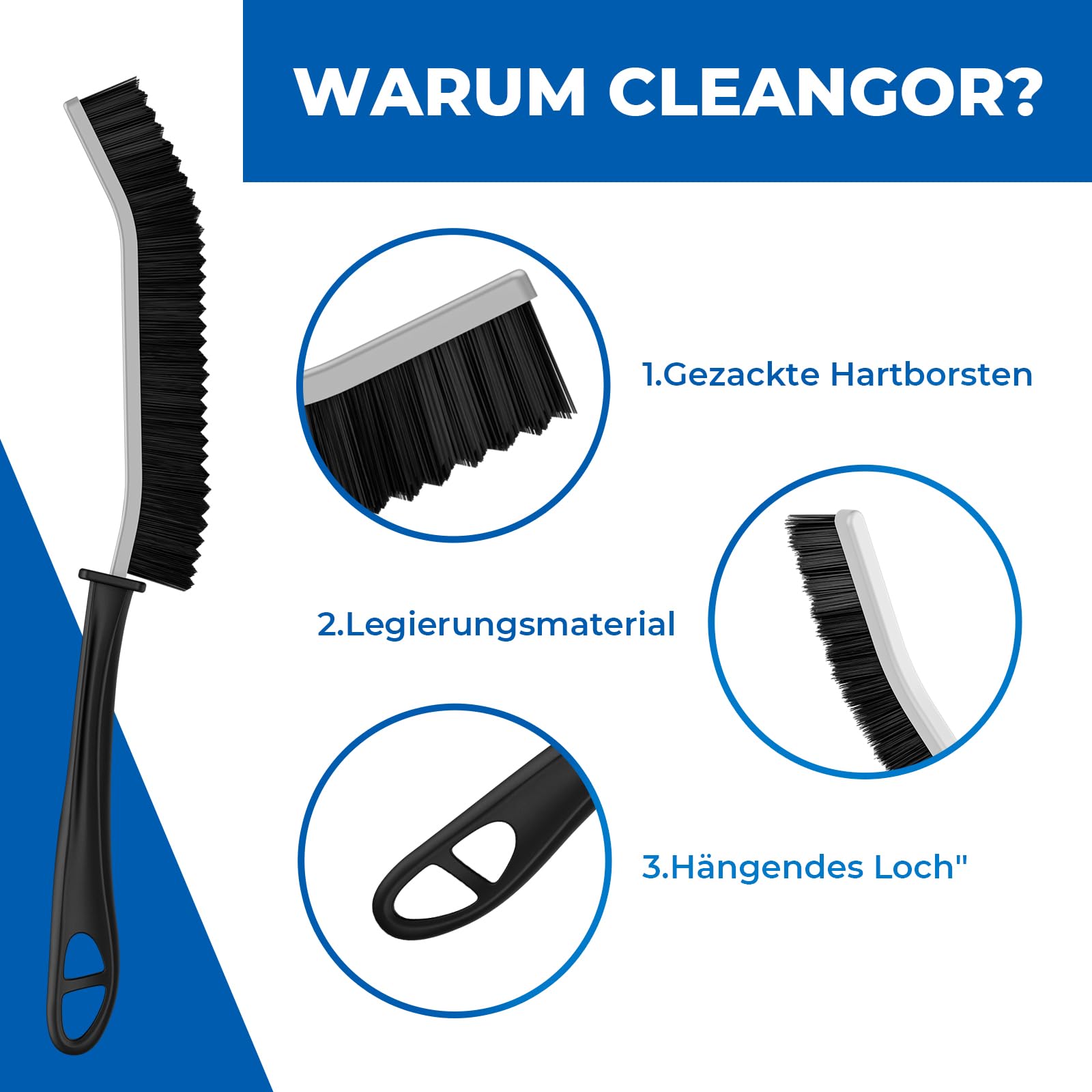 Cleangor Fugen und Eckenbürste Reinigungsbürste | Zahnborsten für hartnäckigen Schmutz Ergonomischer Handgriff | Für Dusche, Küche & Fliesen 3