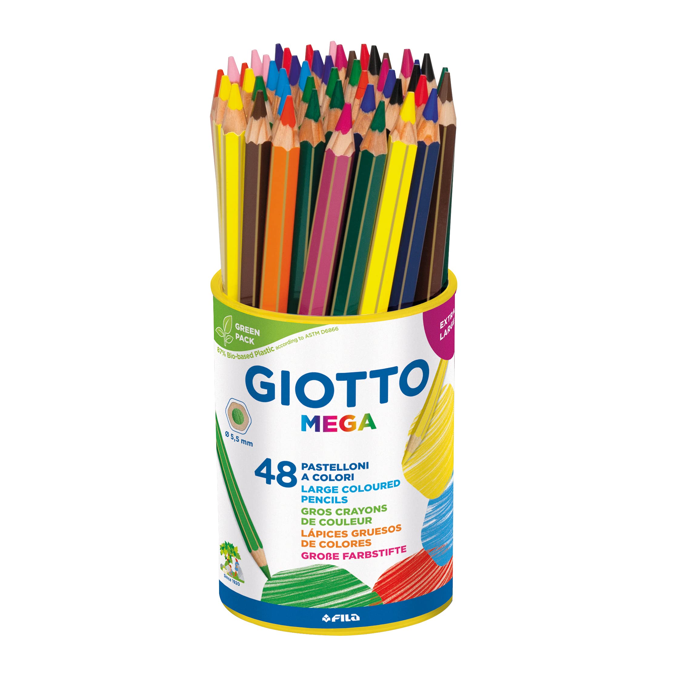 Giotto 518100 - Mega Maxi Coloured Crayons Jar 48 Pieces