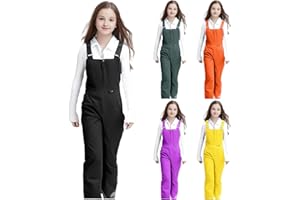 Teen Girls Bib Snow Pants Winter Waterproof Insulated Snowpants Kids Front Zipper Outdoor Ski Overall with Pockets