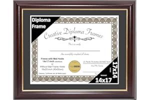 Creative Picture Frames 14x17 Mahogany Gold Rim Diploma Frame with Black Mat Glass and Installed Wall Hangers | Frame Holds 16x20 Media without Mat