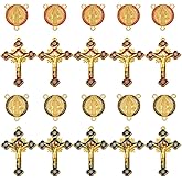 SUNNYCLUE 1 Box 20pcs 4 styles Easter Rosary Charm Bulk Rosary Cross Charms Black Orange Antique Gold Vintage Mexican Crucifix Crosses Pendants for Jewelry Making Women Men Adults Diy Crafts