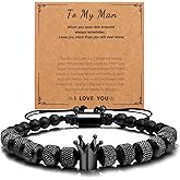 To My Man- Straighten Your Crown Bracelet Gift,to My Man Bracelet Gifts for Men, Adjustable Stainless steel Crown Bracelets for Husband Boyfriend, Valentine Birthday Christmas Gifts for Men