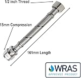 Reeds 15mm x 1/2 Inch Flexi Braided Tap Connector 150mm Stainless Steel 10 Bar view 2