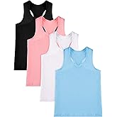 SATINIOR 4 Pieces Girls Dance Tank Tops Racerback Crop Tops Sleeveless Dance Clothes for Girls Gymnastics
