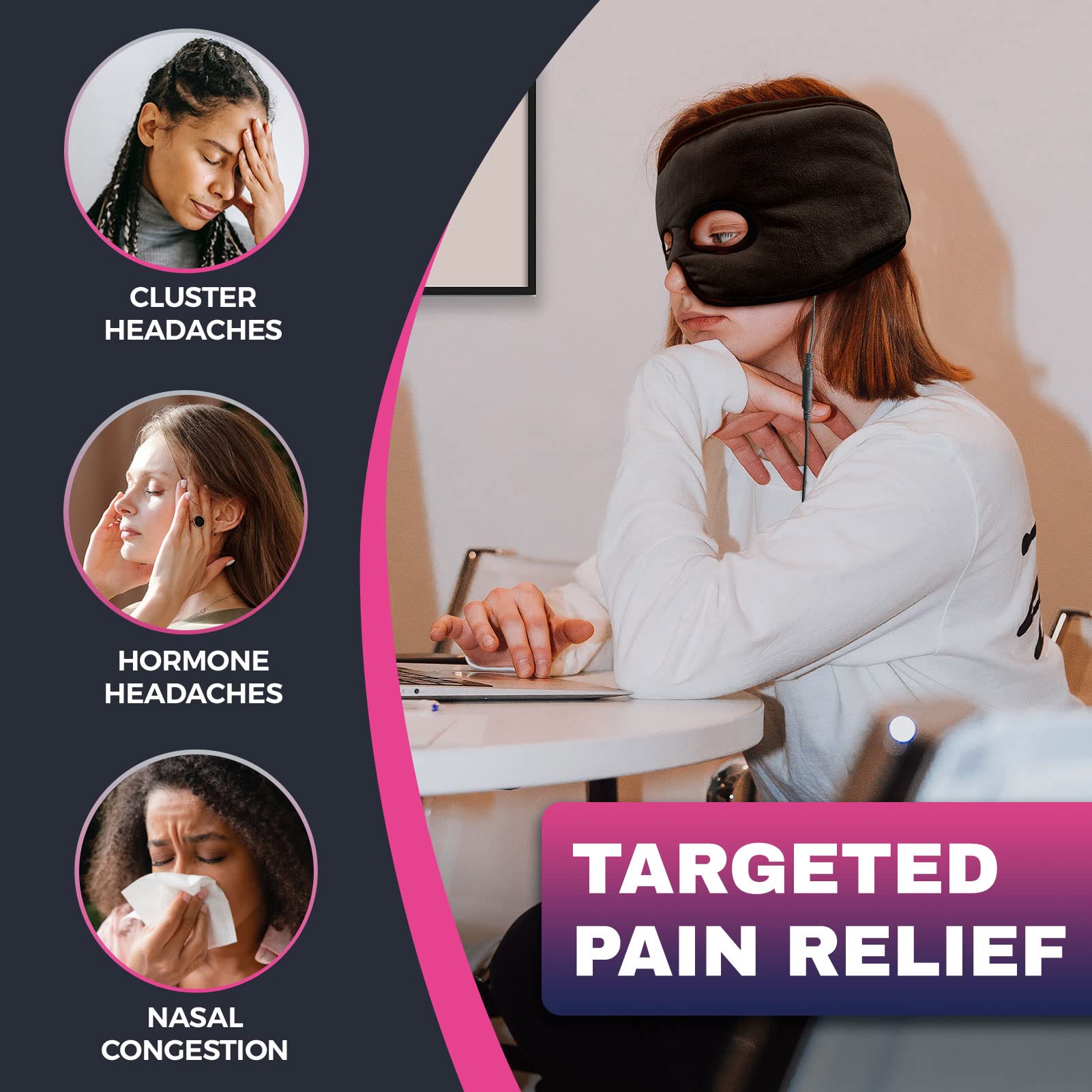 Moist Heat Sinus Pressure Relief Mask with 3 Heat Settings, Extra Large Face Heating Pad for Eyes, Sinusitis, Hormone Migraine, Tension Headache Relief Black