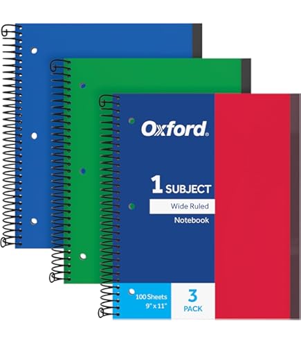 Amazon.com : Oxford Spiral Notebook 3 Pack, 3 Subject, Wide