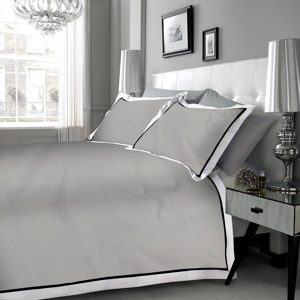 Rayyan Linens 3PCs Mayfair 100% Egyptian Cotton 200 Thread Counts Duvet Quilt Cover Bedding Set with 2 Pillowcases [200TC Mayfair Silver Black White, King]