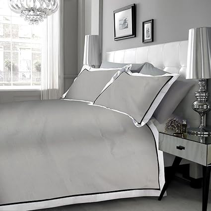 Rayyan Linens Mayfair Bettwäsche-Set mit 2 Kissenbezügen, 100% ägyptische Baumwolle, Fadenzahl 200, Farbe: Silber, Schwarz, W