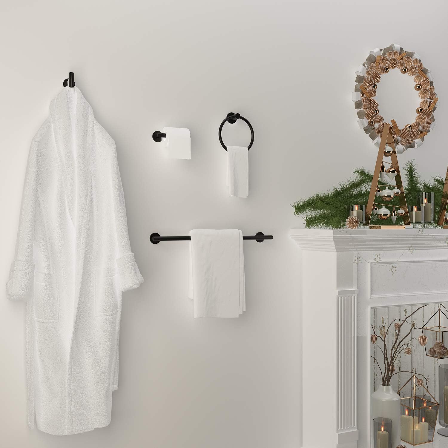 Marmolux Acc Towel Racks for Bathroom Black Bathroom Accessories-Hand Towel Bar, Towel Ring, Toilet Paper Holder, Towel/Robe Hook, Stainless Steel Wall Mounted Toilet Towel Rack Set 9110BK Matte Black: Home & Kitchen