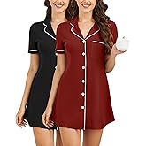 Breathffy 2 Pack Nightgowns for Women Button Down Sleepshirt Short Sleeve Sleepwear Soft Nightshirts V Neck Pajama Dress