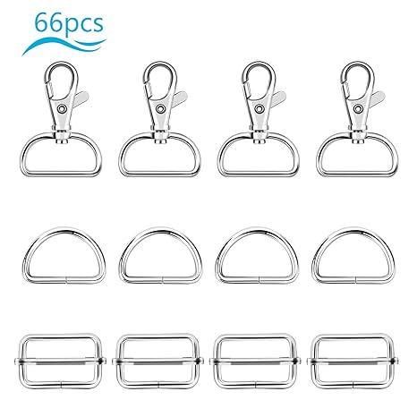 ZERHOK 66Stk Drehgelenk Karabinerhaken Metall D-Ring Gurtversteller Set DIY Handwerk Rucksackschnalle Spannschnallen für Tasc