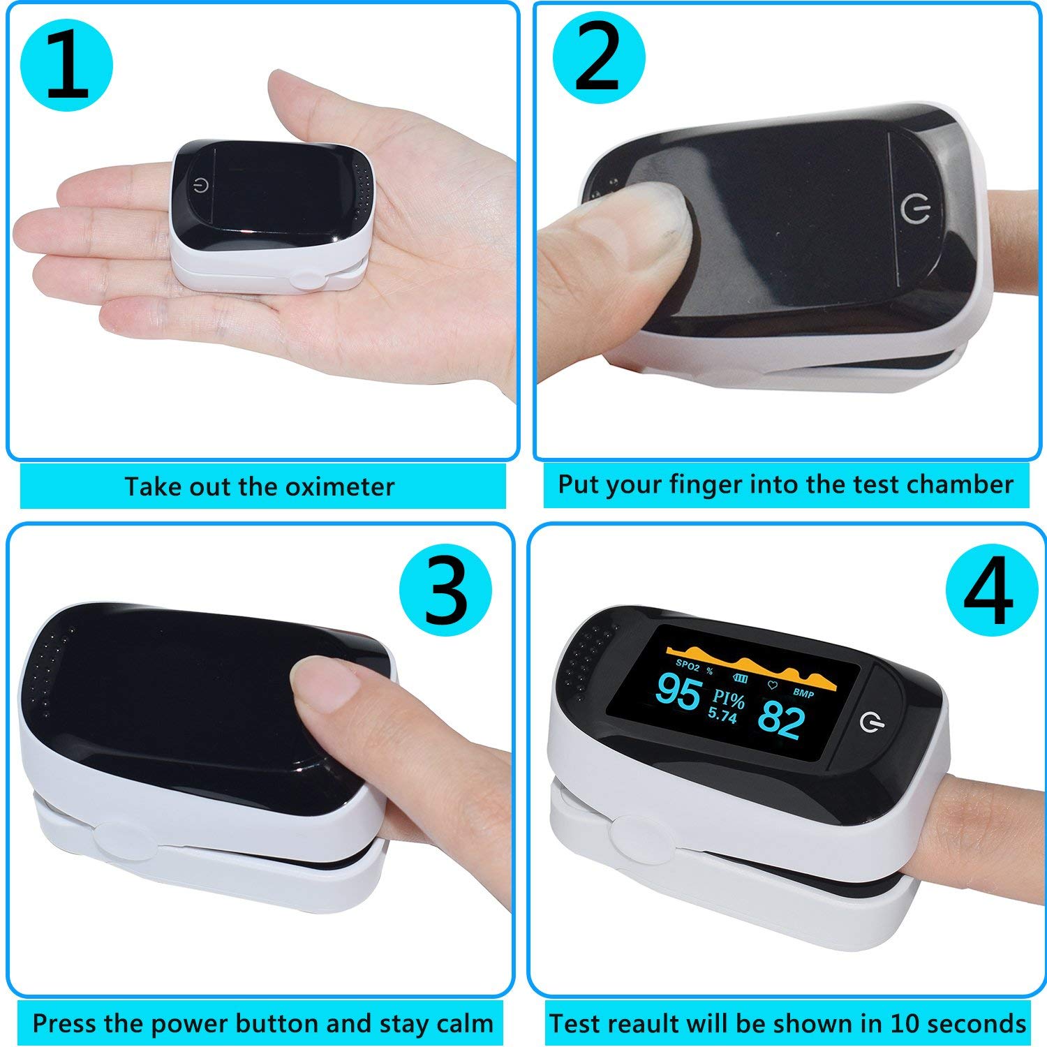 Fingertip Pulse Oximeter With LED Screen Digital Readings For SpO2