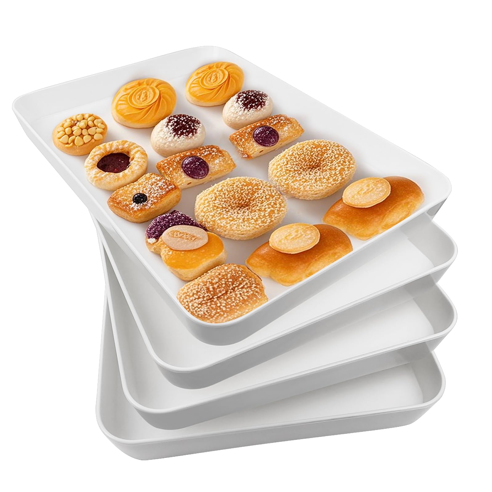 Photo 1 of greenandlife 4 Pcs 16" x 11" Large Serving Trays for Party Supplies, Plastic Platters for Serving Food, Unbreakable Reusable Trays for Snack, Fruit, Cookies, Desserts in Kitchen, BPA Free, White