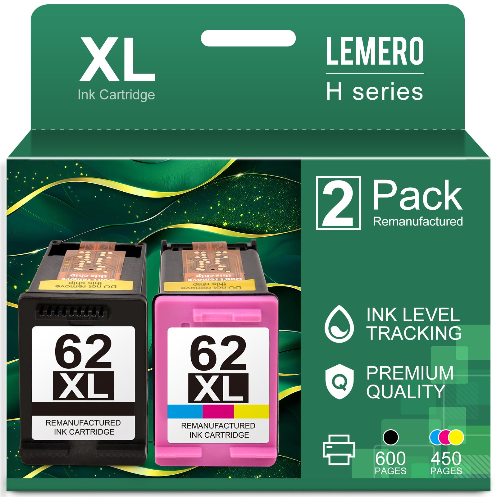 Lemero 62xl ink cartridges black and color remanufactured ink cartridge