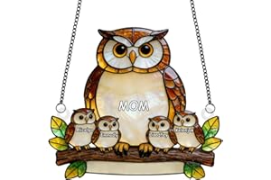 Personalized Mom Owl Acrylic Suncatcher Ornament - Custom Kids Names Woodland Window Wall Door Hanging Decor, for Mom Grandma