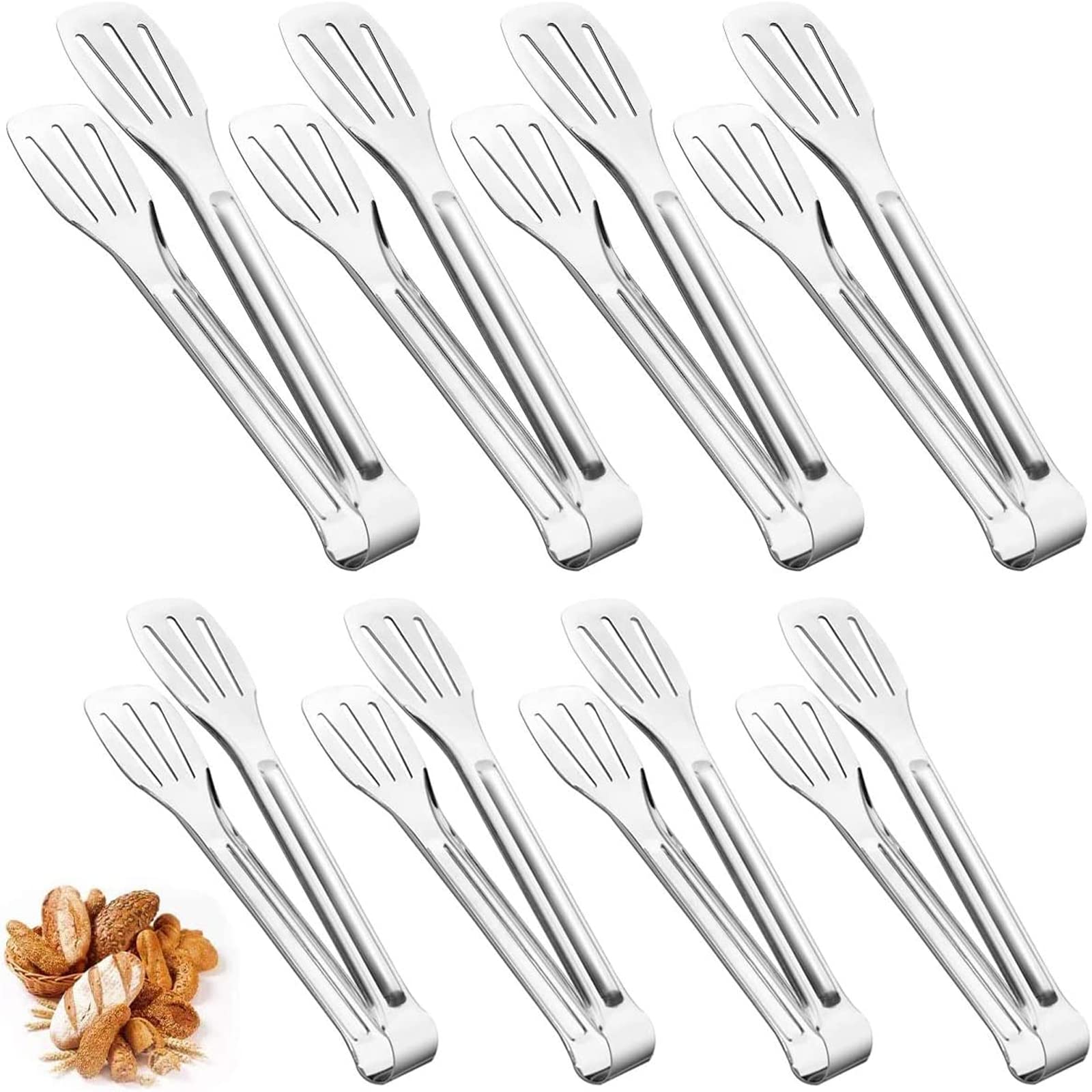 Qixuer 8 Piece Stainless Steel Kitchen Tongs Cake Tongs Barbecue Tongs Food Serving Tongs for Serving Cooking Cooking Fried Buffet Salad (2 Sizes)