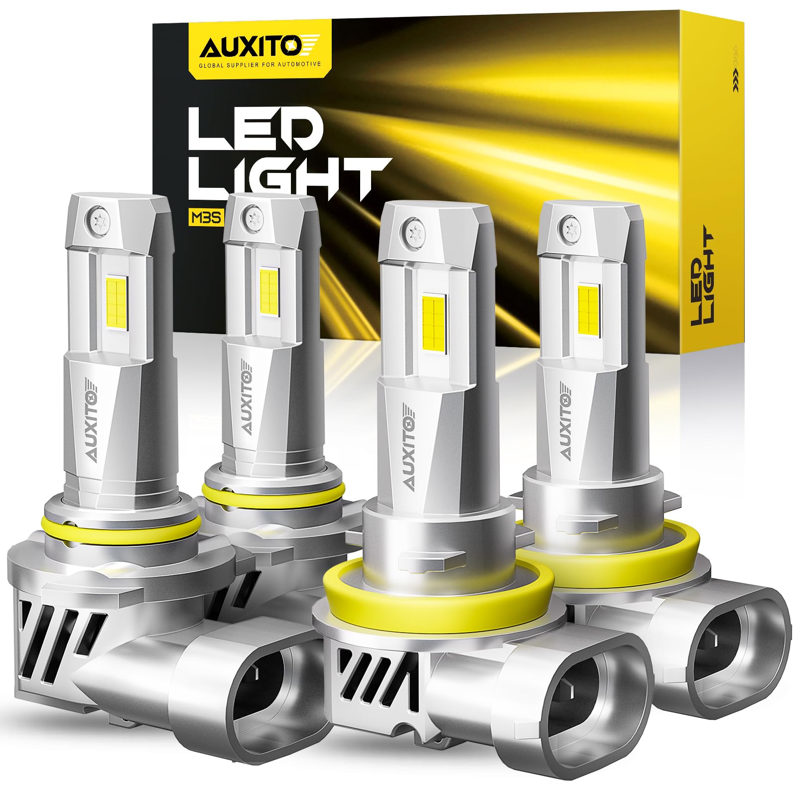AUXITO Upgraded 9005/HB3 H11/H8/H9 Bulbs Combo, 1000% Highly Bright 6500K Cool White, Real 1:1 Mini Size, Canbus Direct Install Plug and Play, Pack of 4 Image
