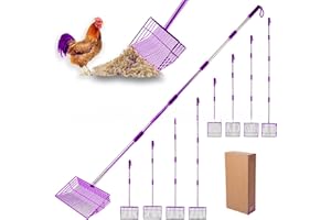Flying Ideas 10" Chicken Poop Scooper - Heavy Duty Coop Litter Scoop with 24-68" Adjustable Stainless Handle, 4-in-1 Sifter S