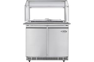 KoolMore 36 in. Commercial Refrigerated Prep Station with Sneeze Guard and Buffet Slide, 6 Pans with Covers and Two Adjustable Shelves in Stainless-Steel, ETL Listed (KM-RBT-36CSFG)