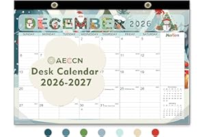 Desk Calendar 2026 for Canada, Anti Ink Bleed, Plastic Cover, Ample Space, 17" x 12" Calendar 2026-2027 with Stickers, Season