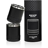 Elemental Recess Lowball Tumbler Set of 2, 10oz Triple Wall Stainless Steel Cup with Non-Shattered Tritan Lid, Insulated Whiskey Glass, Insulated Coffee Tumbler Mug for Hot & Cold Drinks - Black