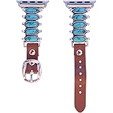 38mm, 40mm, 41mm compatible for Apple Watch Series 8,7,6,5,4, and SE Small Versions, Western Shape Faux Turquoise, Genuine Leather Band No. 68T