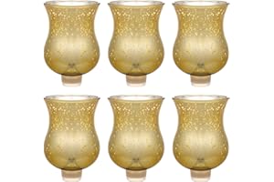 VIHOSE Bulk Set of 6 Gold 3.5" Peg Votive Holders with Rubber Gasket Glass Wholesale Candelabra Hurricane Glass Shades Votive Candleholder Cups for Stylish Home Decor