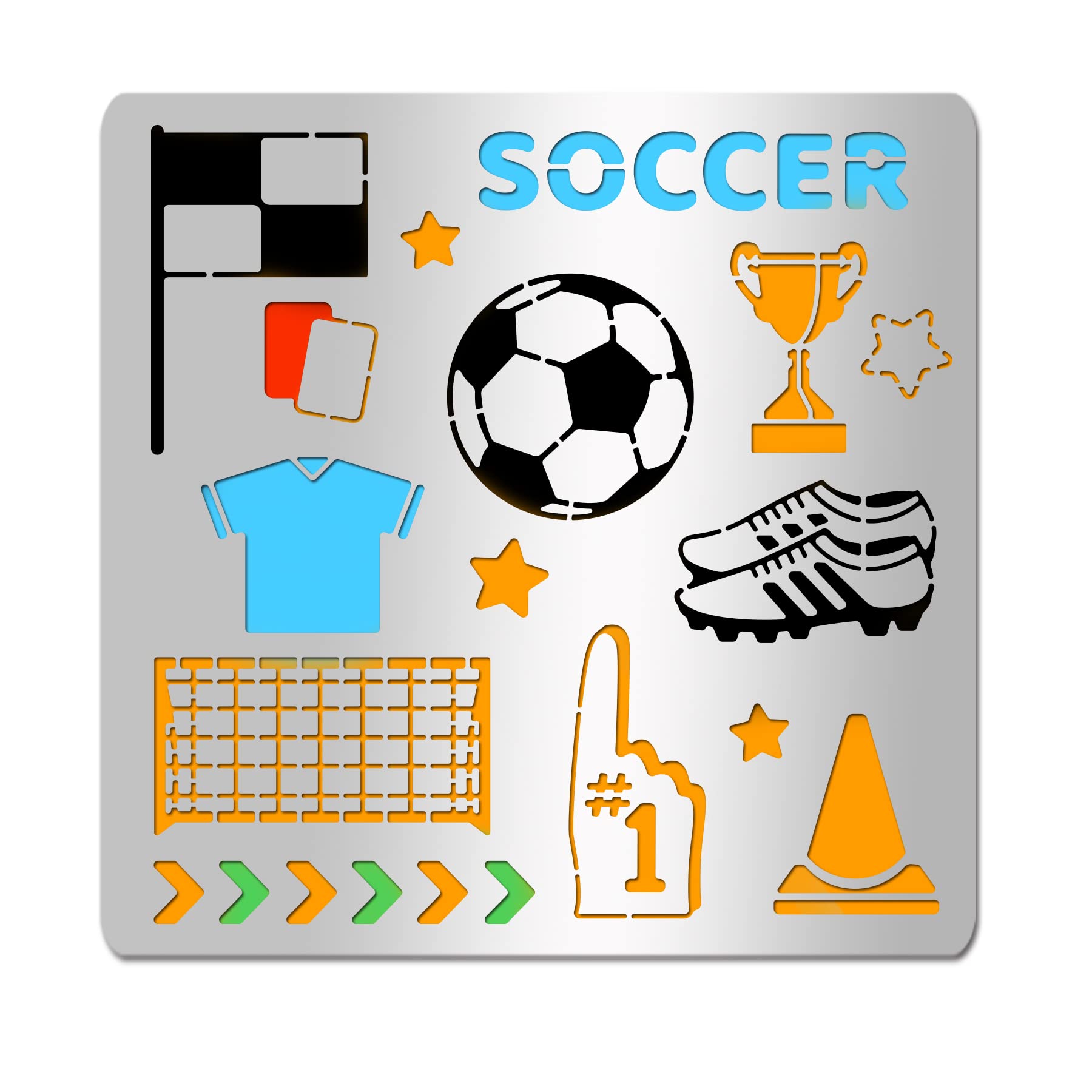 INFUNLY Soccer Stencil for Painting Stainless Steel Sport Football Drawing Stencils 6.15 inches Championship Trophy Metal Stencil for DIY Painting Scrapbooking Decor