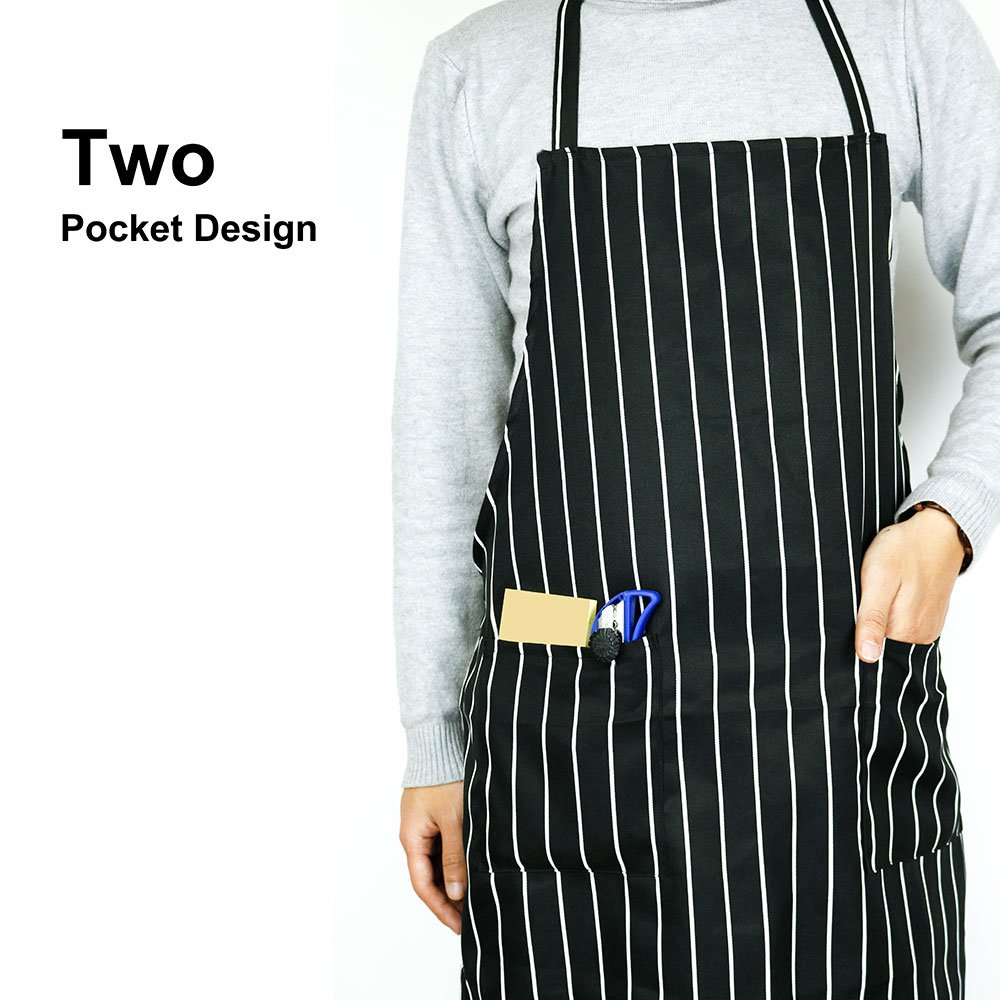 Tablier de Cuisine, Tablier de Cuisine avec 2 Poches, Tablier Noir et Blanc Unisexe pour Les Cuisiniers Restaurant Bistro BBQ, Longueur: Environ 78cm / 30.7 Pouces; Largeur: Environ 61 cm / 24,0 Pouce