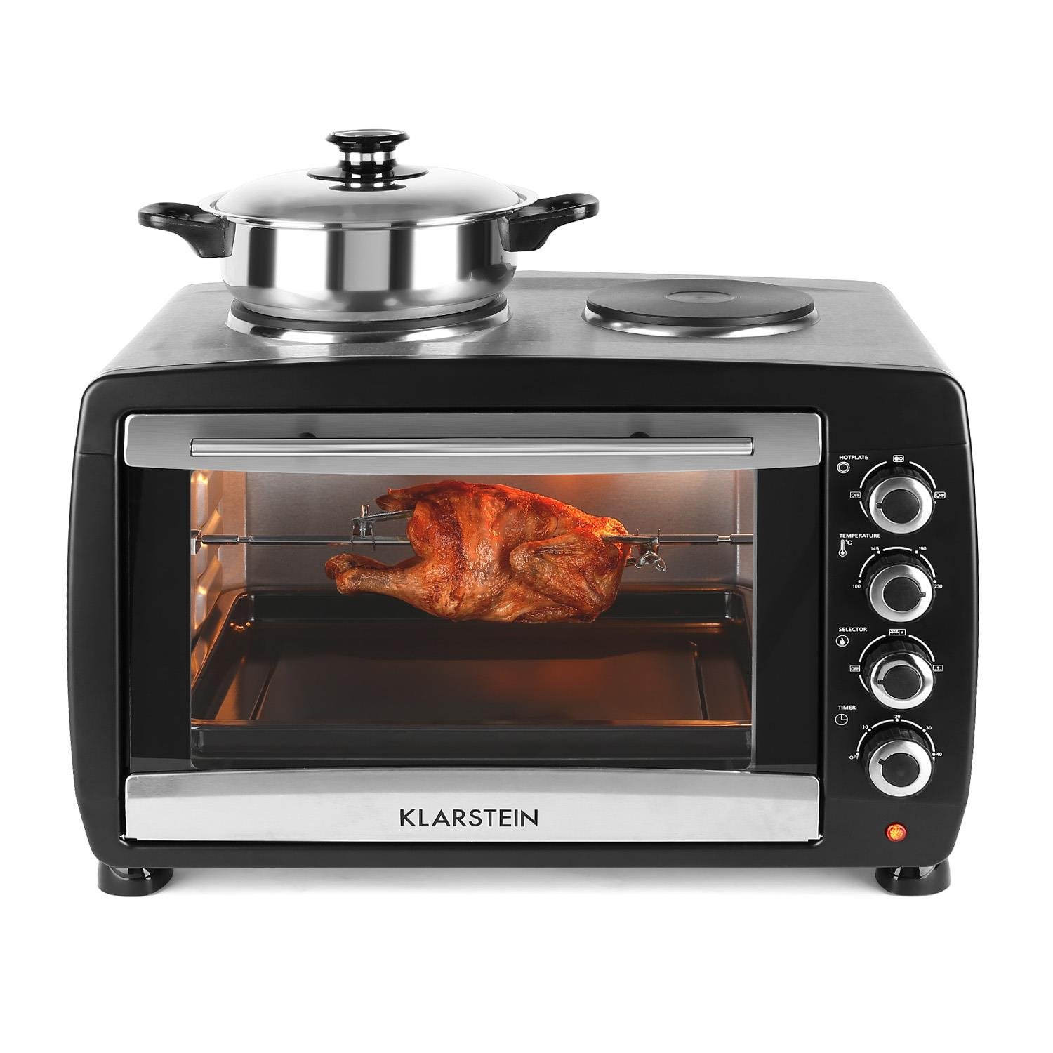 crema 2.000 W, 45 Litros, multifunción, grill giratorio, 2 placas de  cocción, función convección, 4 niveles, acero inoxidable Klarstein Omnichef  horno-grill eléctrico mini con placas de cocción Hornos para asado Hogar y