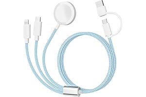 ROSE TATTOO 𝐔𝐩𝐠𝐫𝐚𝐝𝐞𝐝 𝐑𝐚𝐩𝐢𝐝 𝐅𝐚𝐬𝐭 Charging USB C Watch Phone Charger 3 in 2 Cable, Compatible with Apple Watch Ultra SE Series 1-11, Universal Travel Multi Devices All in One Cord, 4FT/1.2M-Blue