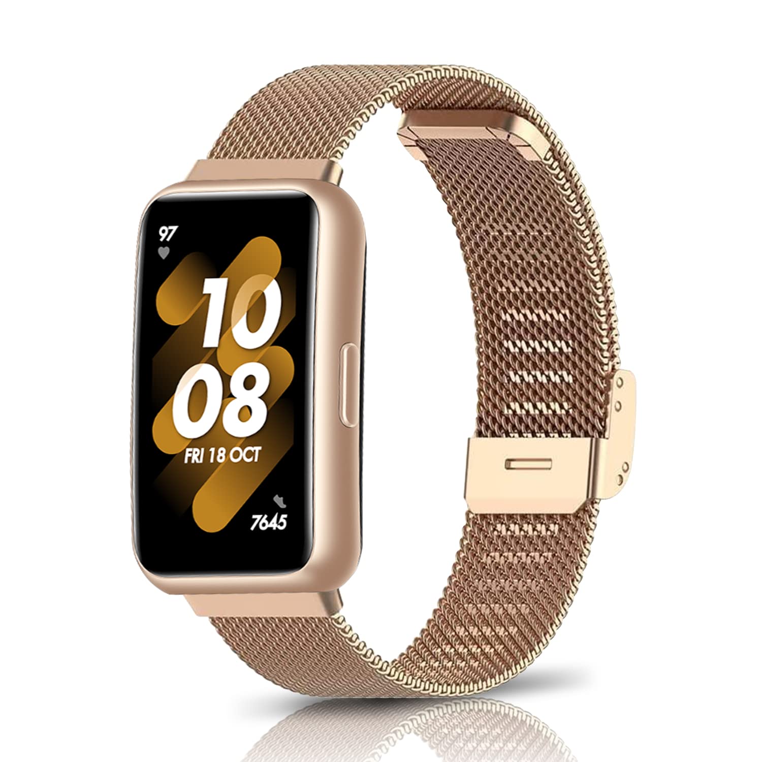 KoGiio Metal Strap Compatible with HuaWei Band 7, Adjustable Stainless Steel Replacement Bracelet for HuaWei Band 7 Rose Gold