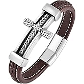 Veshon Mens Leather Cross Bracelet Multi-Layer Braided Faith Cross Bracelet for Religious Bangle Wristband Jewelry for Men Women