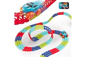 VEOOK Race Track Toys for Boys Kids with LED Light-Up Race Car,Flexible Changeable Magic Race Car Track Toys for 3 4 5 6 7 8+Year Old Boys Girls as Best Birthday Gifts (203PCS,2car)