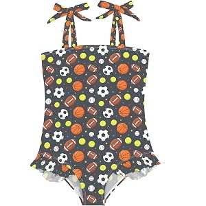 Burbuja Girls Swimsuit Sports Game One Piece Bathing Suit Adjustable Bow Tie & Ruffle Swimwear, 18M-6Y