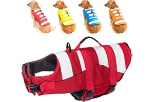 Fragralley Dog Life Jacket Safety Vests for Swimming Superior Buoyancy & Rescue Handle High Visibility Dog Life Preserver Lifesaver Coat for Summer (XL (Chest Girth: 25.6"-33.5") Bright Red)