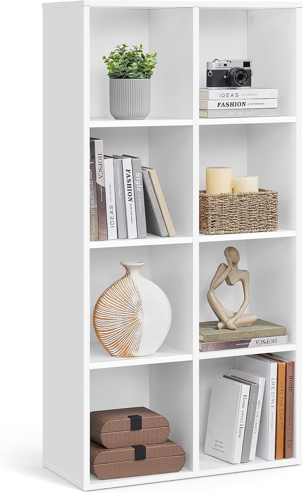 VASAGLE 8-Cube Bookcase 30x65.5x129.5 cm White LBC24WT Storage Display Unit