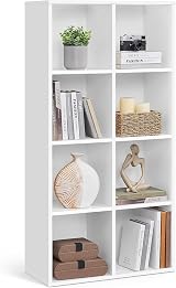 VASAGLE 8-Cube Bookcase 30x65.5x129.5 cm White LBC24WT Storage Display Unit