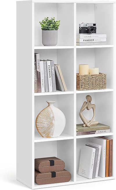 VASAGLE 8-Cube Bookcase 30x65.5x129.5 cm White LBC24WT Storage Display Unit