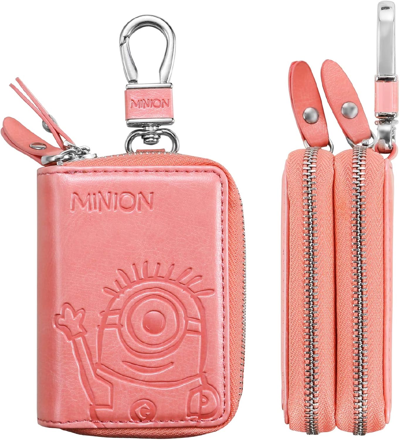 Amazon ミニオンズ スマートキーケース キーケース 革 ダブルファスナー カラビナ付き ２つ 鍵が同時収納 631 ピンク 並行輸入品 ミニオンズ キーケース