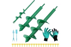 WADEO Auger Drill Bit Set, 3 PCS Spiral Hole Drill Planter, Bulb Auger for Cordless Drill, Dirt Auger With Garden Genie Glove