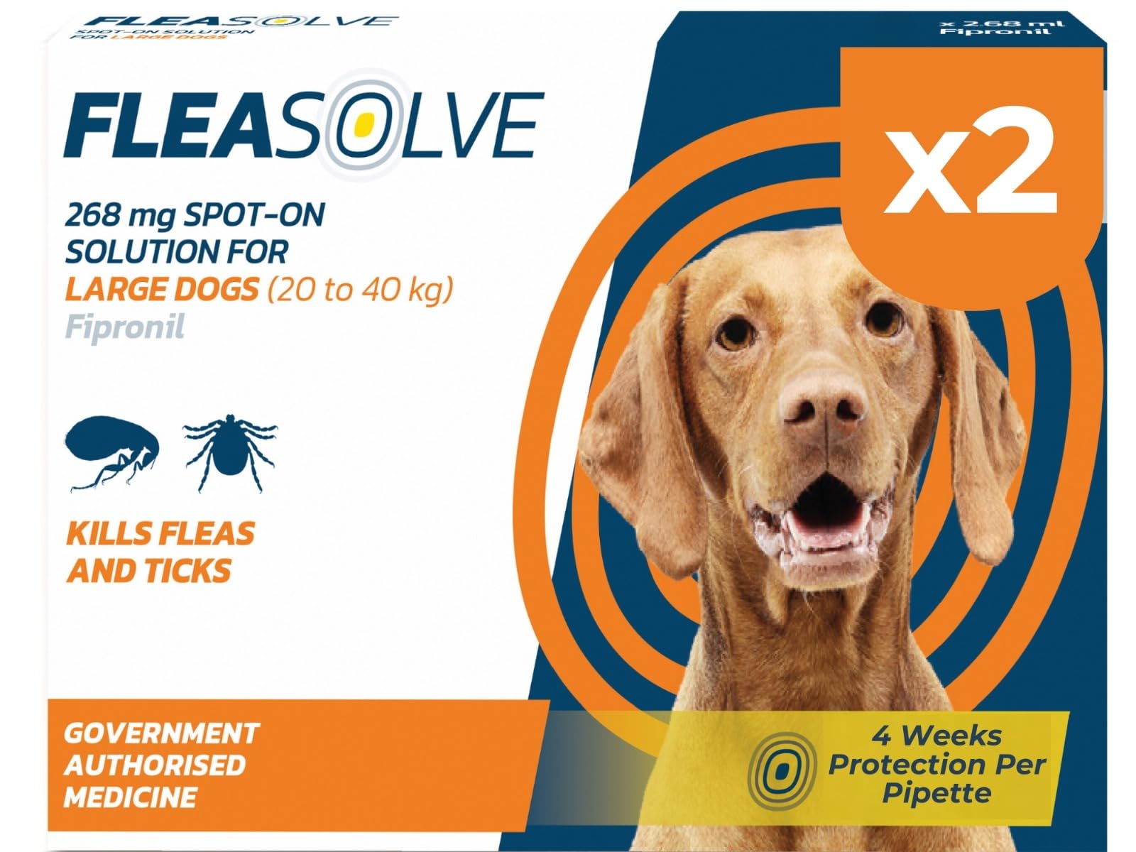 Dog Flea Treatment Large Dog x 2 - Spot on Flea Treatment for Dogs Large 20-40 kg - Fast Acting FleaSolve Solution 2 x Pipettes - 2 x Doses - Effective Spot-On Treatment
