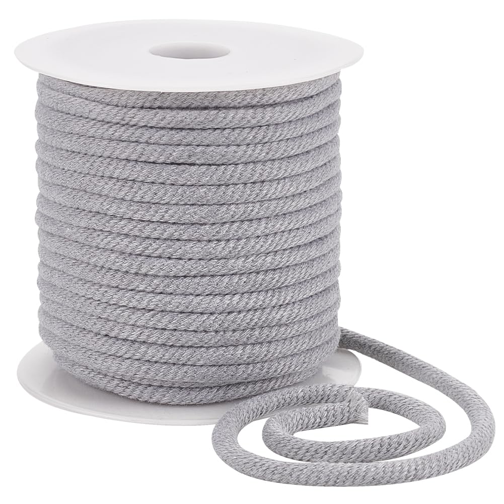 BENECREAT 25m Light Grey Thread Cord, 6mm Polycotton Drawstring Replacement Soft Rope with Plastic Spool Braided Cord for Coats Pants Shorts Shoes Crafts